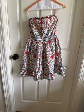 Girls Strapless Floral Print Sundress in White and Pink